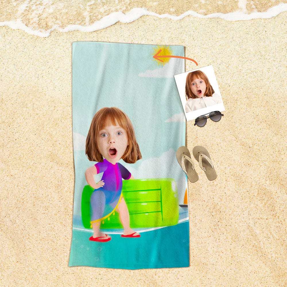 Custom Face Beach Towel Personalized Inflatable Cushion Girl Beach Towel Funny Gift for Summer - MyFaceBoxer