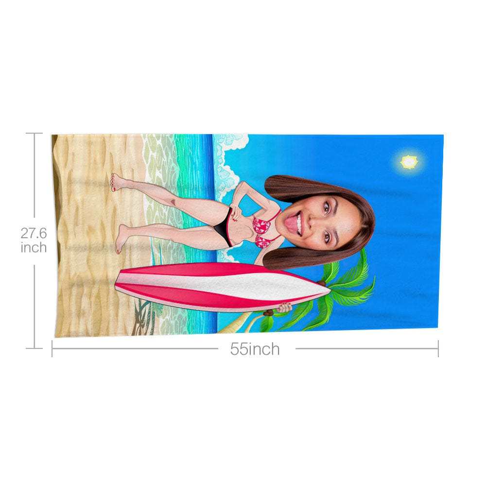Custom Face Beach Towel Personalized Surfing Lady Style Beach Towel Funny Gift for Summer - MyFaceBoxer