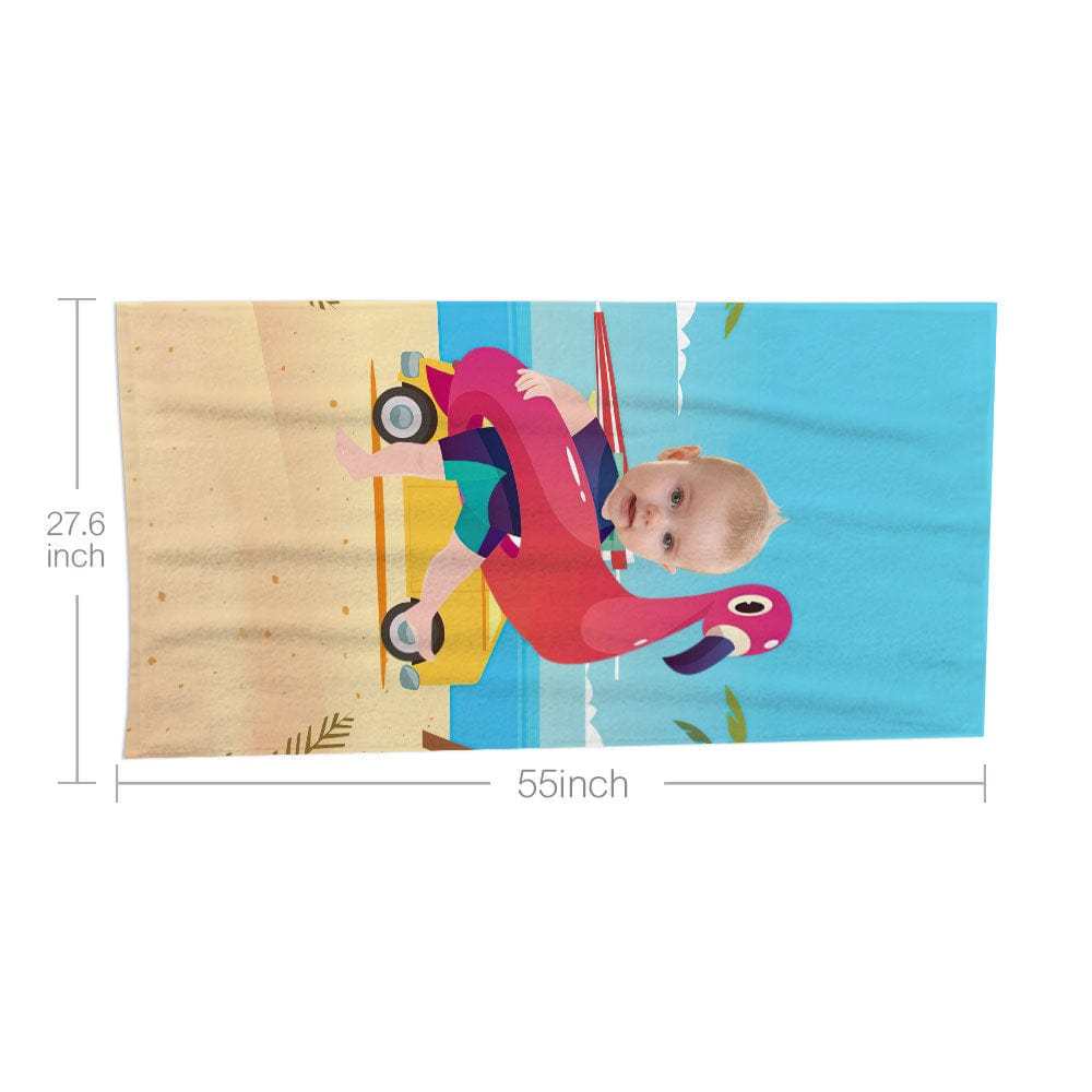 Custom Face Beach Towel Personalized Flamingo Swim Ring Boy Beach Towel Funny Gift for Summer - MyFaceBoxer