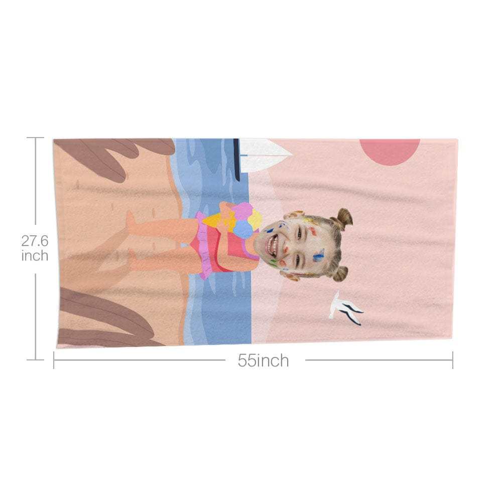 Custom Face Beach Towel Personalized Ice Cream Girl Beach Towel Funny Gift for Summer - MyFaceBoxer