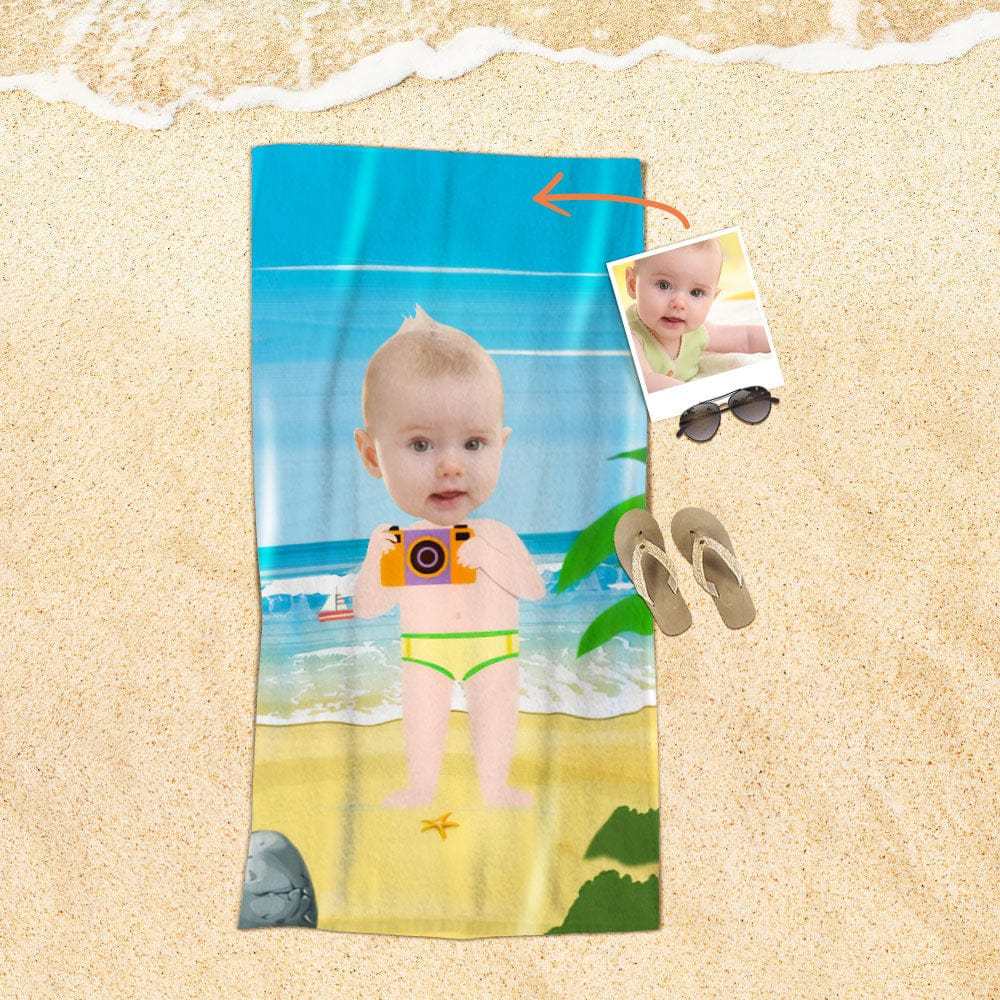 Custom Face Beach Towel Personalized Camera Boy Beach Towel Funny Gift for Summer - MyFaceBoxer