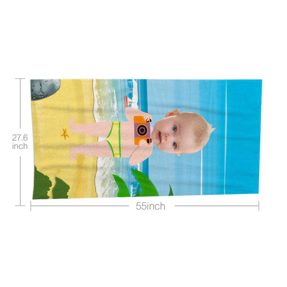 Custom Face Beach Towel Personalized Camera Boy Beach Towel Funny Gift for Summer - MyFaceBoxer