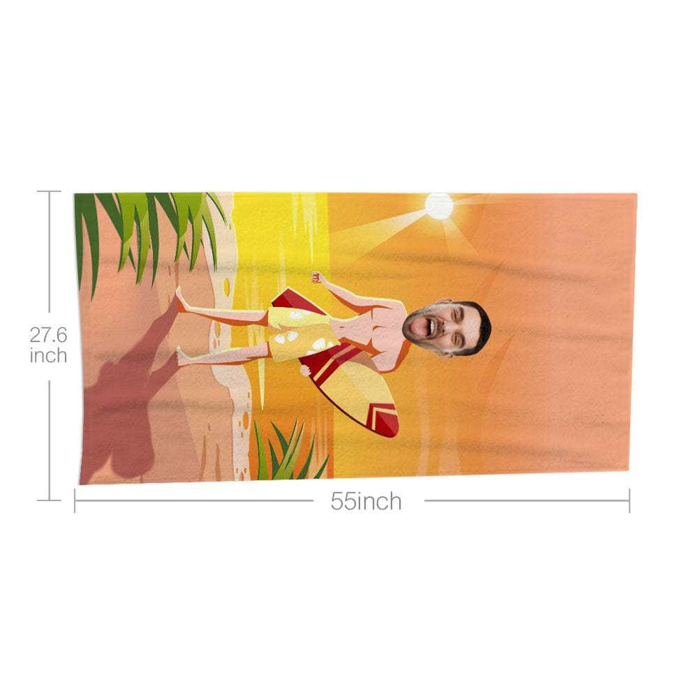 Custom Face Beach Towel Personalized Summer Surf Boy Beach Towel Funny Gift for Summer - MyFaceBoxer