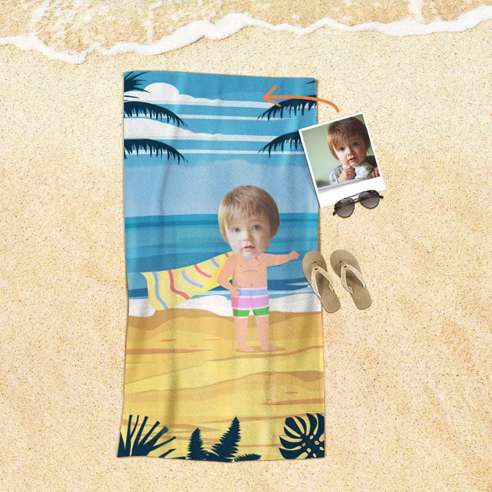 Custom Face Beach Towel Personalized Mantle Boy Beach Towel Funny Gift for Summer - MyFaceBoxer