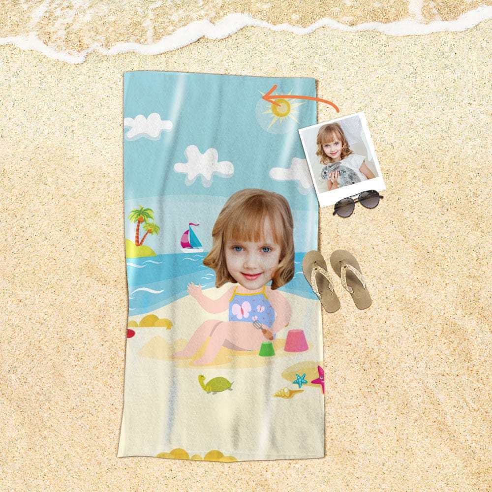 Custom Face Beach Towel Personalized Playful Girl Beach Towel Funny Gift for Summer - MyFaceBoxer