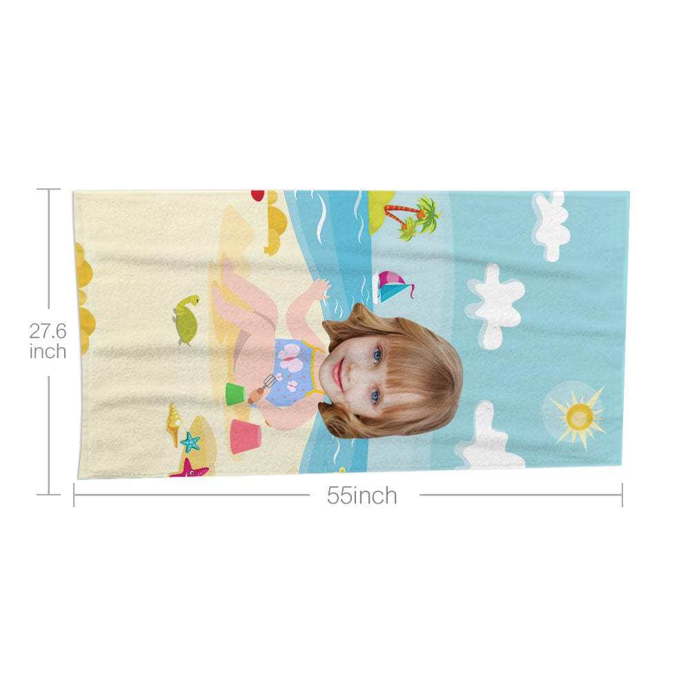 Custom Face Beach Towel Personalized Playful Girl Beach Towel Funny Gift for Summer - MyFaceBoxer