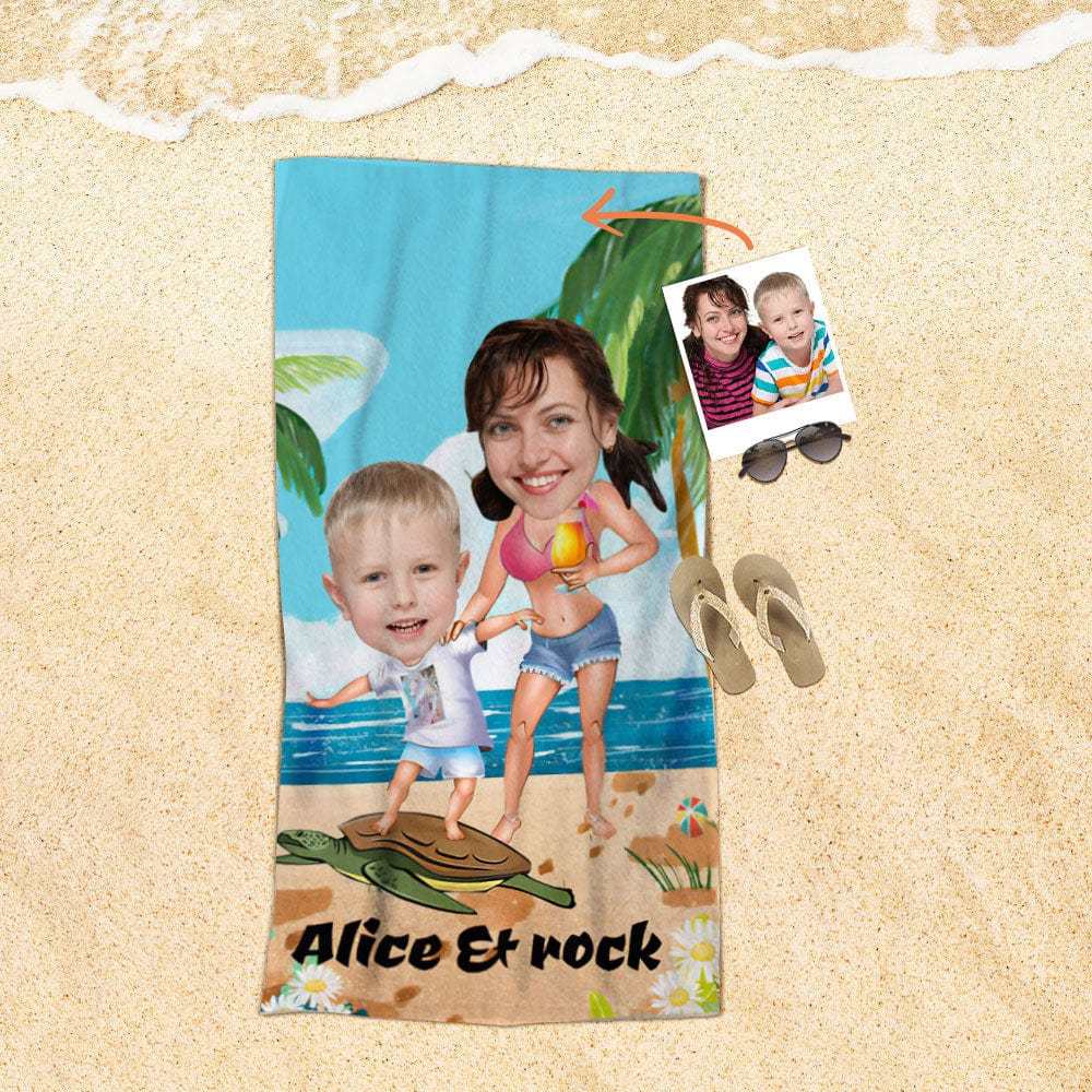 Custom Face Beach Towel Personalized Mommy with Me Beach Towel Funny Gift for Summer - MyFaceBoxer