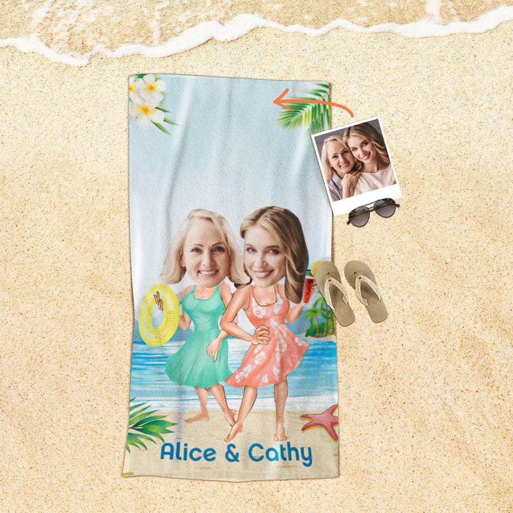 Custom Face Beach Towel Personalized Hawaii Style Beach Towel Funny Gift for Summer - MyFaceBoxer