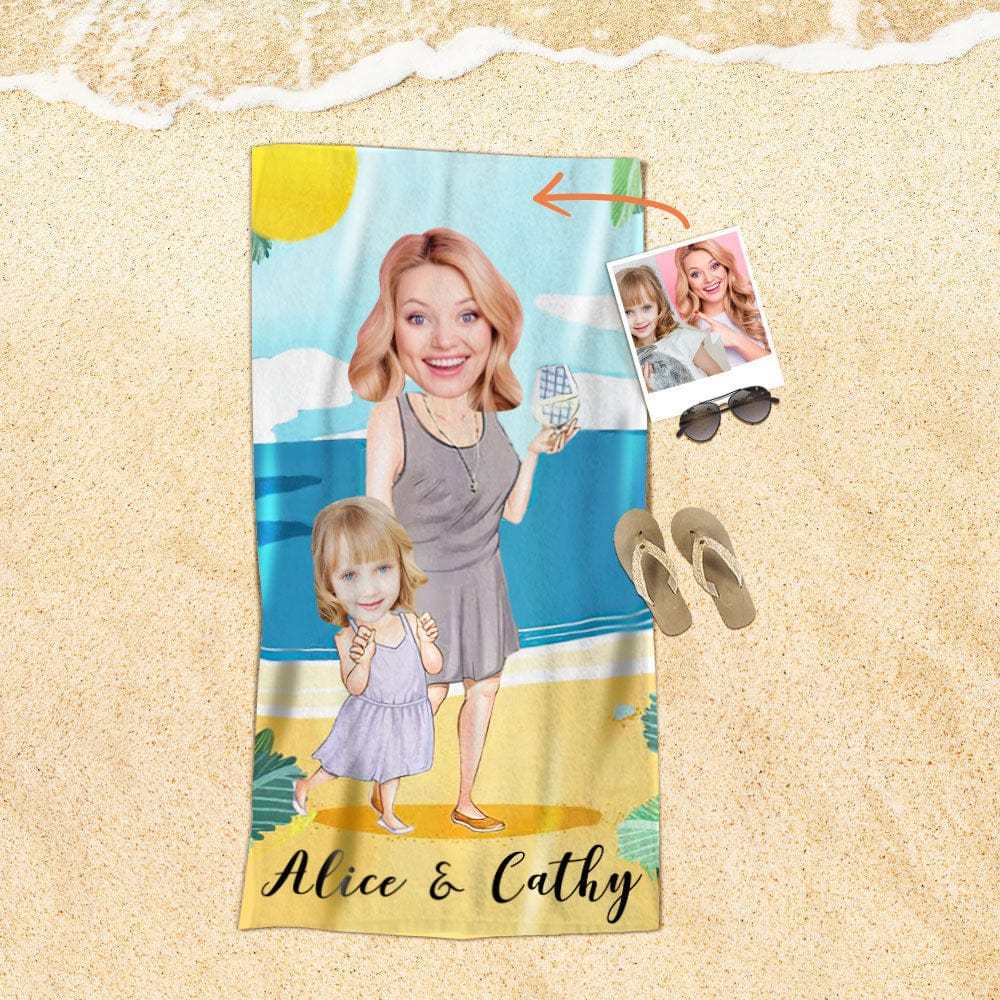 Custom Face Beach Towel Personalized Mommy and Me Beach Towel Funny Gift for Summer - MyFaceBoxer