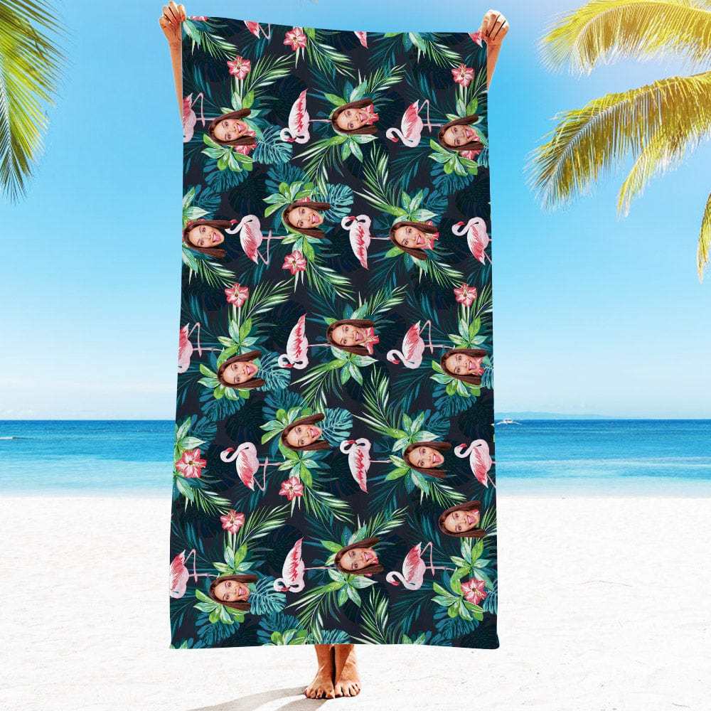 Personalized Beach Towels with Photo Custom Colorful Flamingo Beach Towel - MyFaceBoxer
