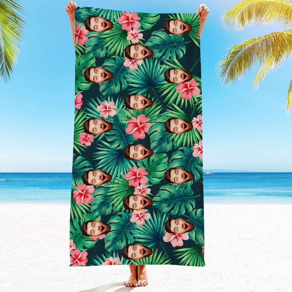 Personalized Beach Towels with Photo Custom Red Flowers Beach Towel - MyFaceBoxer