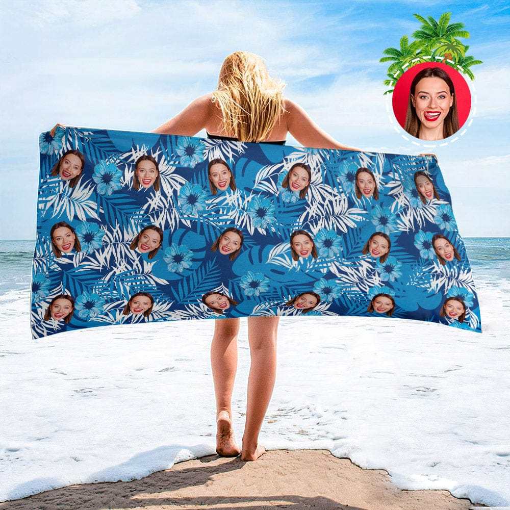 Personalized Beach Towels with Photo Custom Sunset and Coconut Trees Beach Towel - MyFaceBoxer