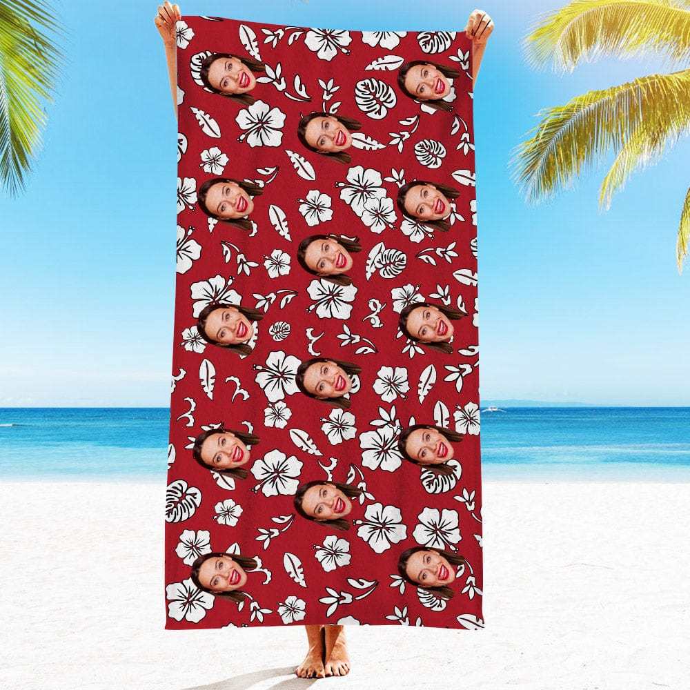 Personalized Beach Towels with Photo Custom White Flowers Beach Towel - MyFaceBoxer