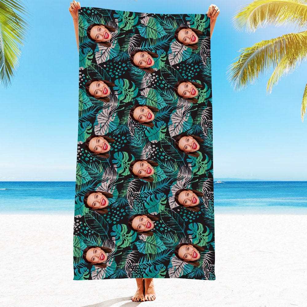 Personalized Beach Towels with Photo Custom Summer Leaves Beach Towel - MyFaceBoxer