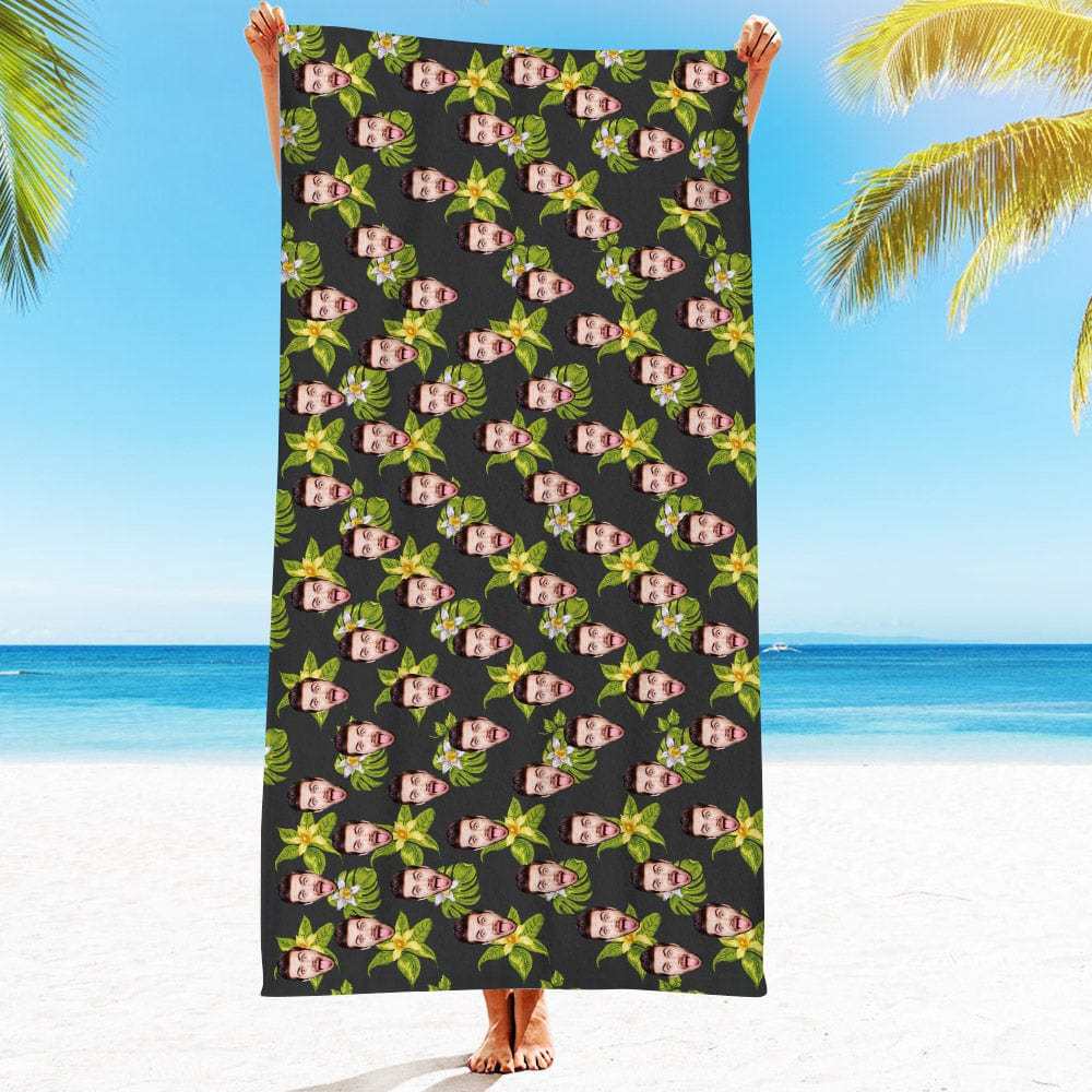 Personalized Beach Towels with Photo Custom Yellow Flower Beach Towel - MyFaceBoxer