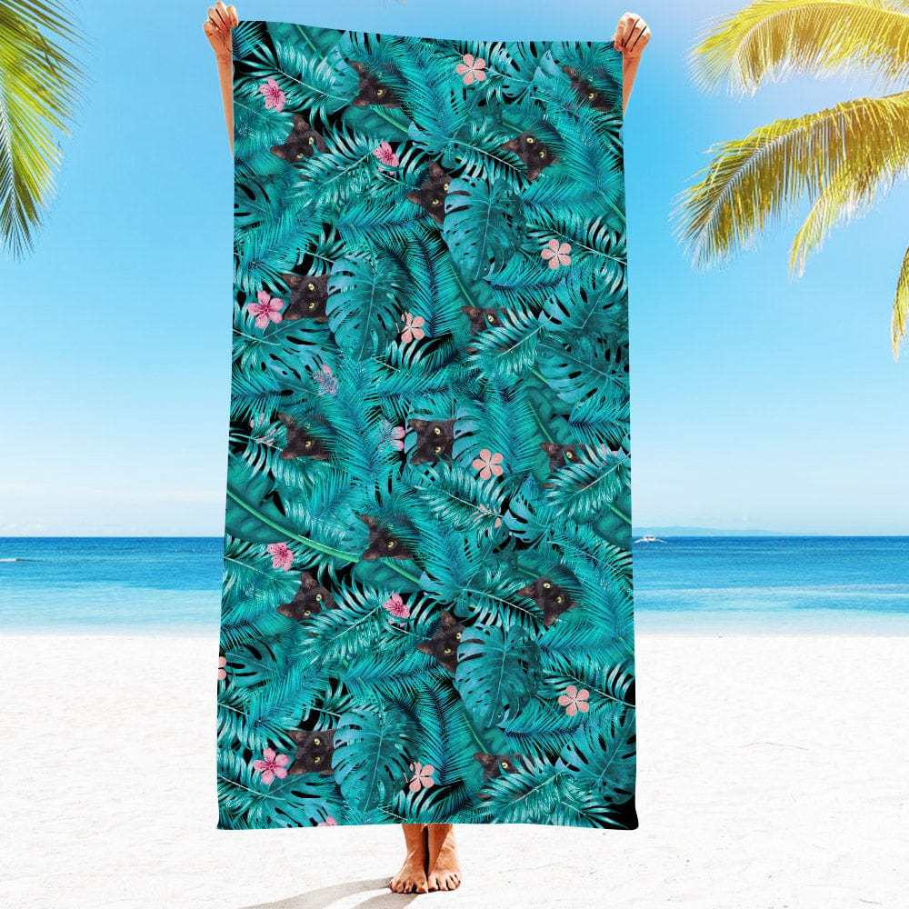 Personalized Beach Towels with Photo Custom Blue leaves Beach Towel - MyFaceBoxer
