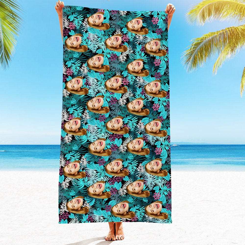 Personalized Beach Towels with Photo Custom Colorful Leaves Beach Towel - MyFaceBoxer