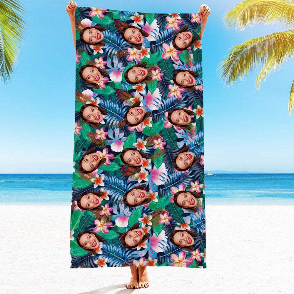 Personalized Beach Towels with Photo Custom Colorful Flowers Beach Towel - MyFaceBoxer