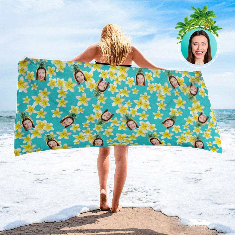 Personalized Beach Towels with Photo Custom Sunset and Coconut Trees Beach Towel - MyFaceBoxer