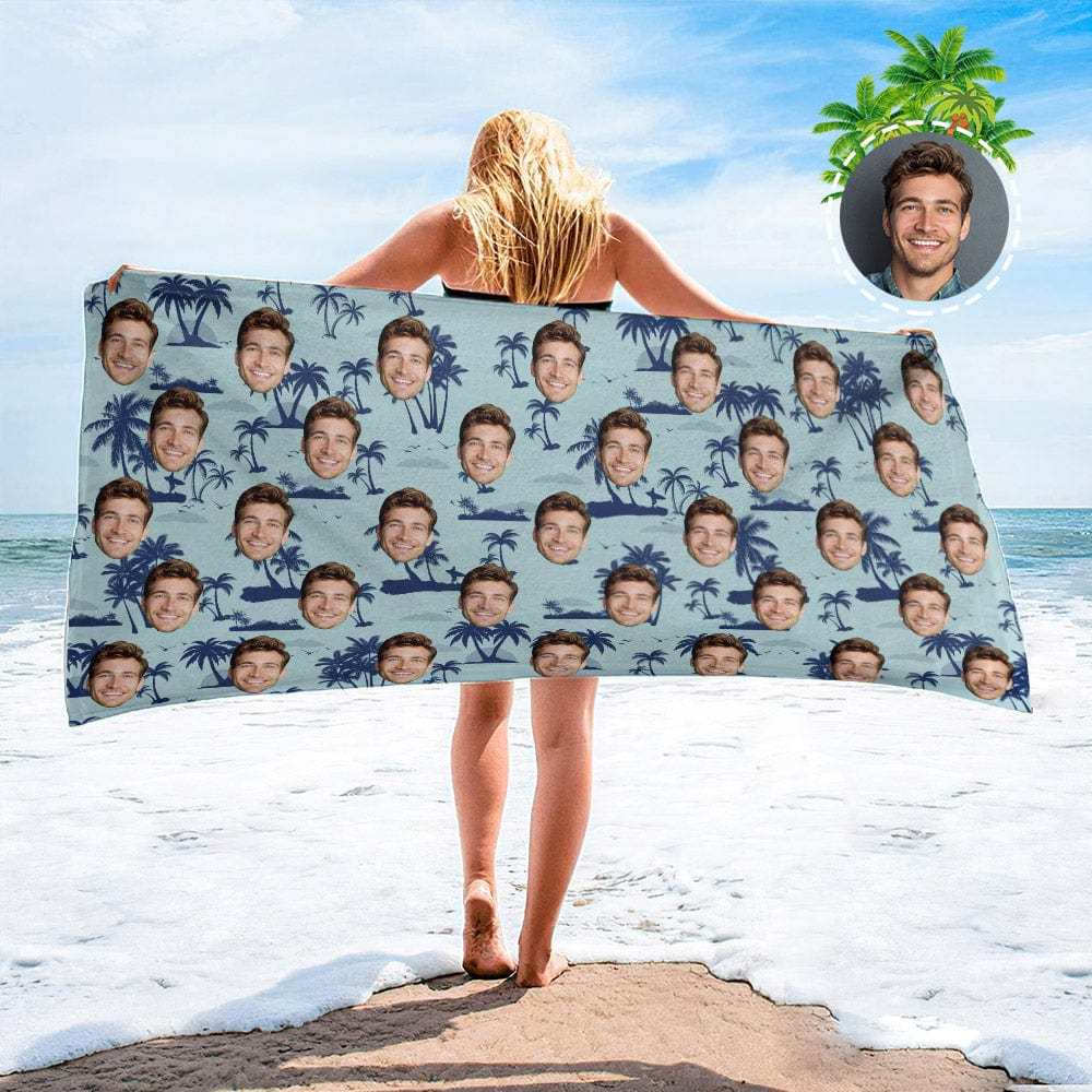 Personalized Beach Towels with Photo Custom Sunset and Coconut Trees Beach Towel - MyFaceBoxer