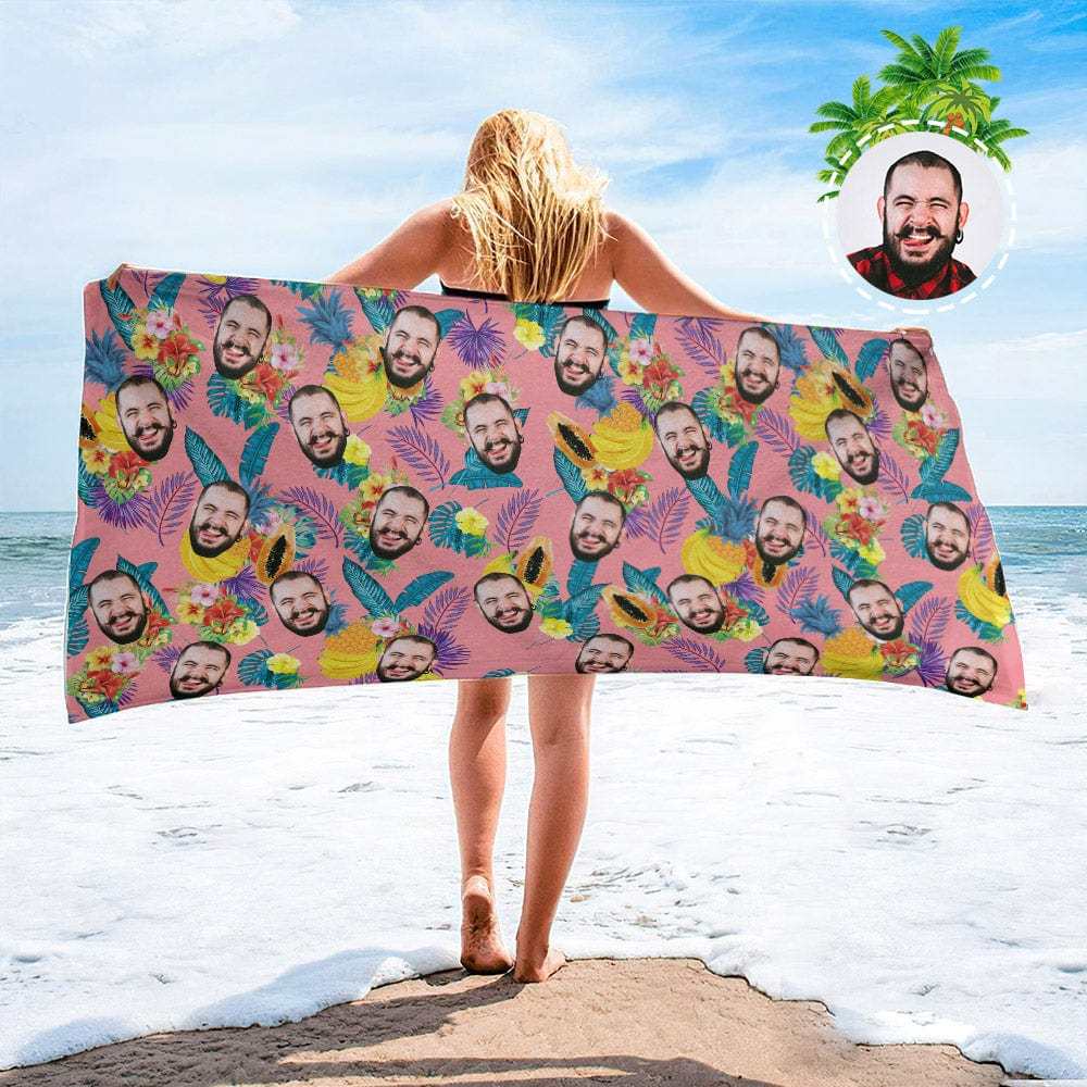 Personalized Beach Towels with Photo Custom Sunset and Coconut Trees Beach Towel - MyFaceBoxer