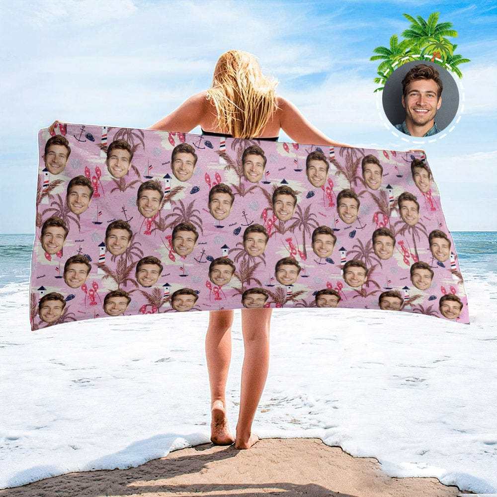 Personalized Beach Towels with Photo Custom Sunset and Coconut Trees Beach Towel - MyFaceBoxer