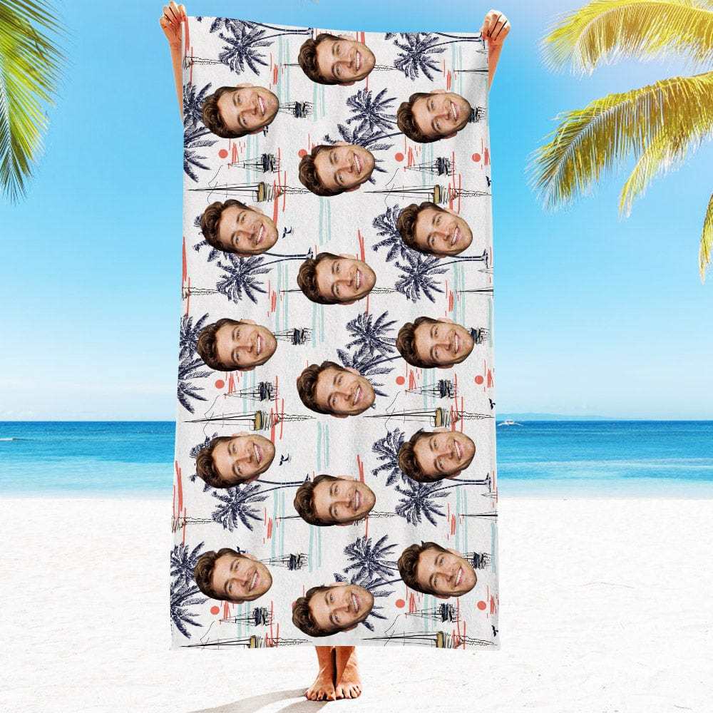Personalized Beach Towels with Photo Custom Sunset and Trees Beach Towel - MyFaceBoxer