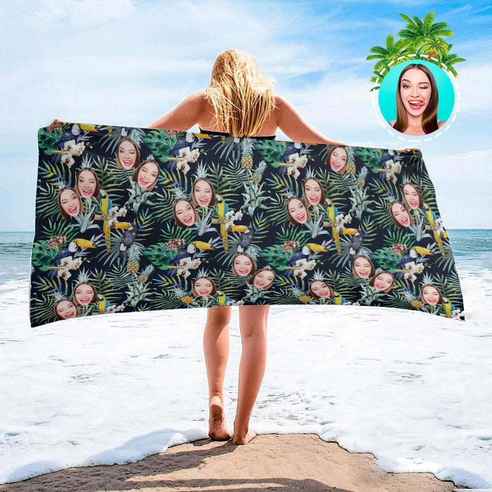 Personalized Beach Towels with Photo Custom Sunset and Coconut Trees Beach Towel - MyFaceBoxer