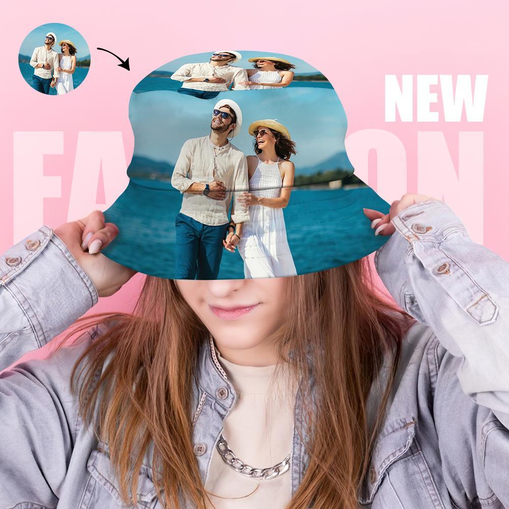 Custom Bucket Hat Unisex Photo Bucket Hat Personalize Wide Brim Outdoor Summer Cap Hiking Beach Sports Hats Gift for Lover - MyFaceBoxerAU