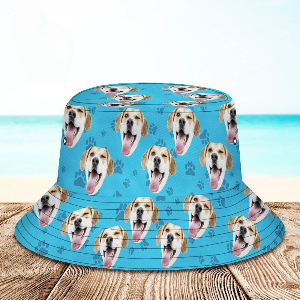 Custom Bucket Hat Unisex Face Bucket Hat Personalize Wide Brim Outdoor Summer Cap Hiking Beach Sports Hats Gift for Lover-Dog Pattern Bucket Hat
