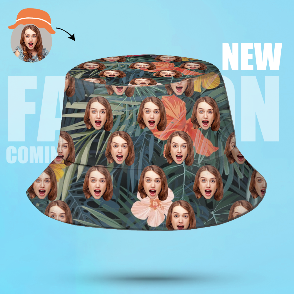 Custom Bucket Hat Unisex Face Bucket Hat Personalize Wide Brim Outdoor Summer Cap Hiking Beach Sports Hats Hawaiian Style Gift for Lover - MyFaceBoxerAU