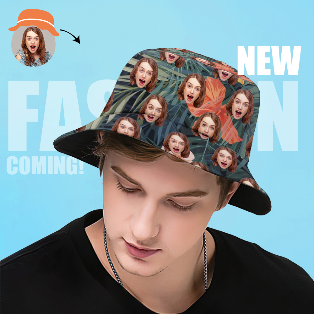 Custom Bucket Hat Unisex Face Bucket Hat Personalize Wide Brim Outdoor Summer Cap Hiking Beach Sports Hats Hawaiian Style Gift for Lover - MyFaceBoxerAU