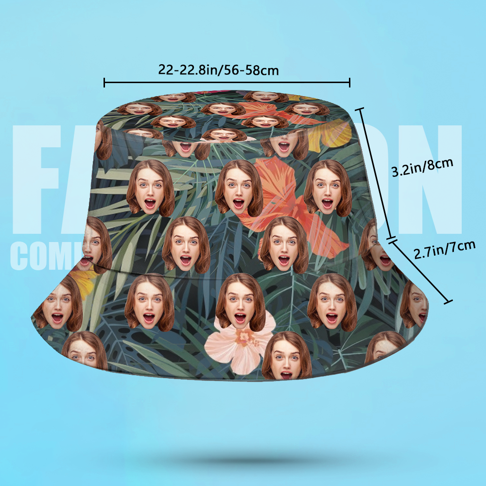Custom Bucket Hat Unisex Face Bucket Hat Personalize Wide Brim Outdoor Summer Cap Hiking Beach Sports Hats Hawaiian Style Gift for Lover - MyFaceBoxerAU