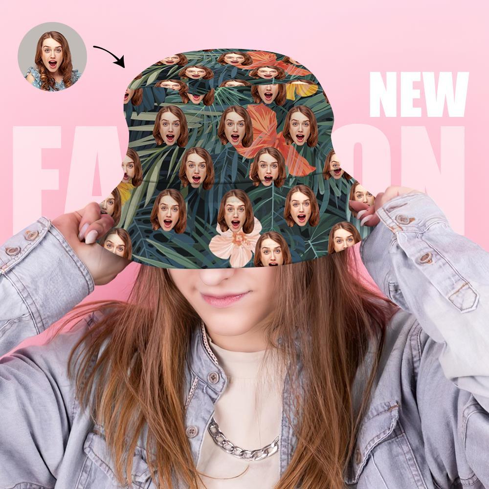 Custom Bucket Hat Unisex Face Bucket Hat Personalize Wide Brim Outdoor Summer Cap Hiking Beach Sports Hats Hawaiian Style Gift for Lover - MyFaceBoxerAU