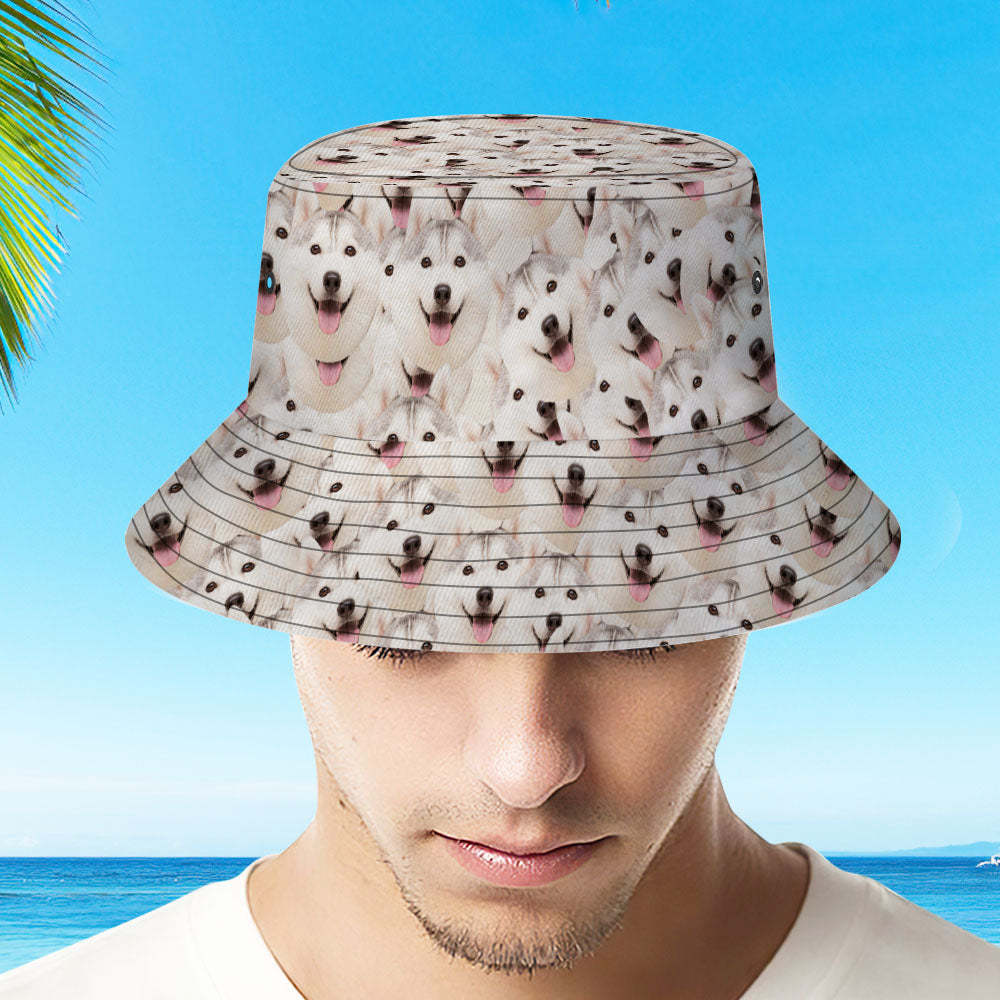 Custom Bucket Hat Unisex Pet Face Mash Bucket Hat Personalize Wide Brim Outdoor Summer Cap Hiking Beach Sports Hats Gift for Lover - MyFaceBoxerAU