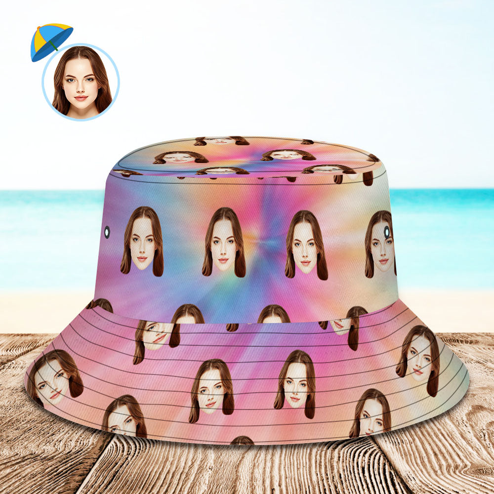 Custom Your Photo Face And Pet Summer Bucket Hat Fisherman Hat - Tie-dye