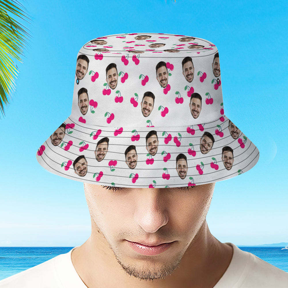 Custom Bucket Hat Unisex Face Bucket Hat Personalize Wide Brim Outdoor Summer Cap Hiking Beach Sports Hats Gift for Lover - Cherry - MyFaceBoxerAU