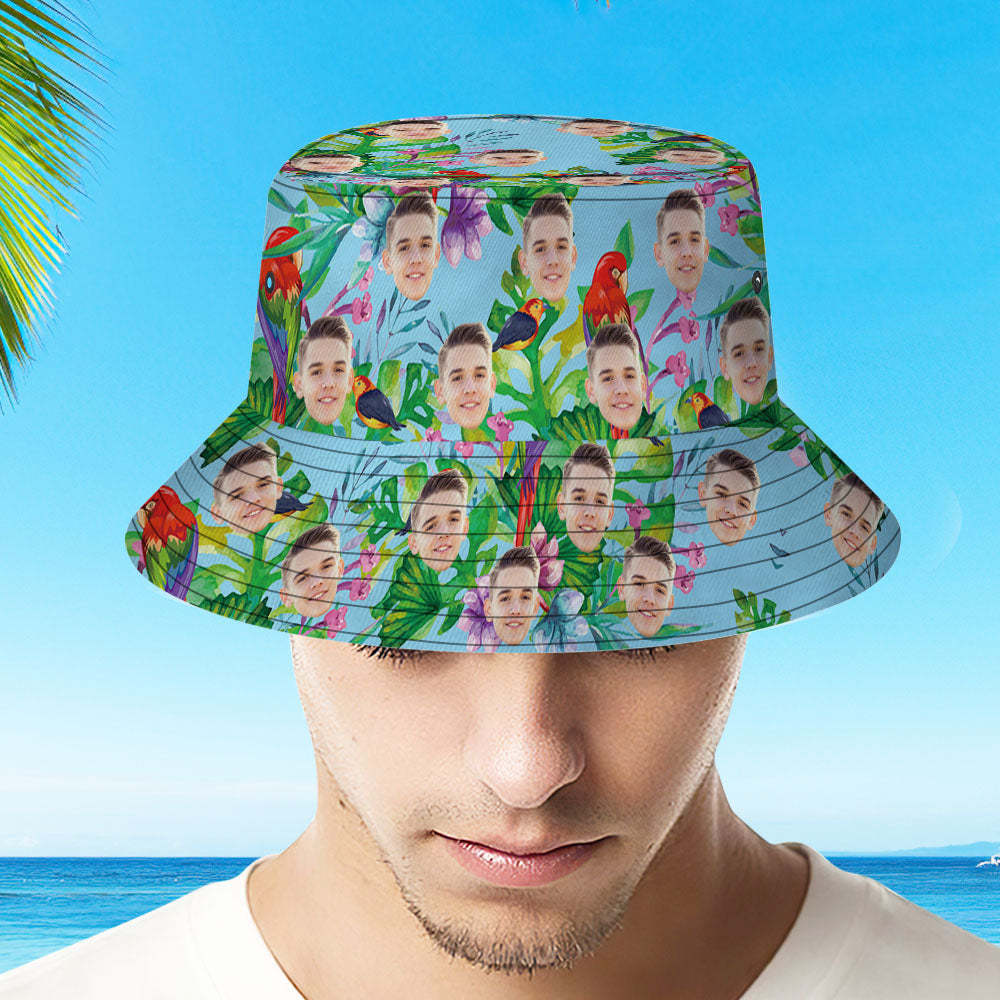 Custom Face Hat Tropical Flower Print Hawaiian Fisherman Hat Bucket Hat - MyFaceBoxerAU
