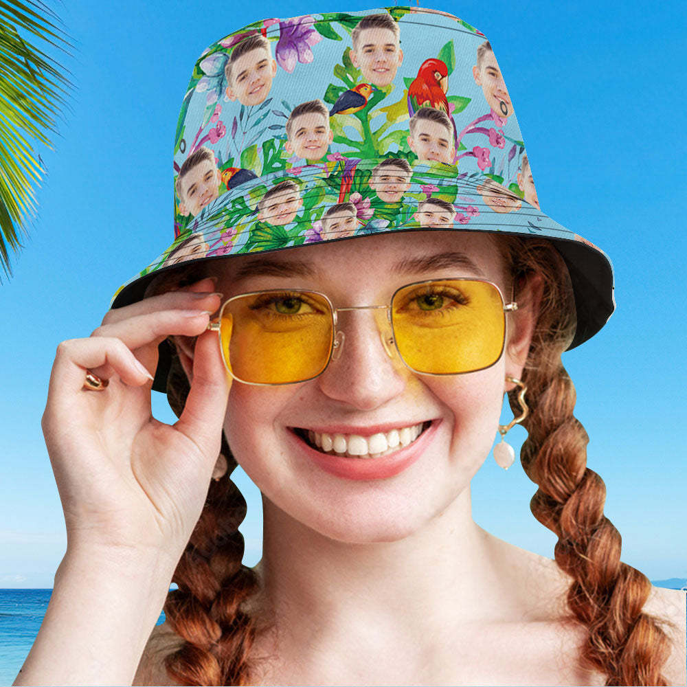 Custom Face Hat Tropical Flower Print Hawaiian Fisherman Hat Bucket Hat - MyFaceBoxerAU