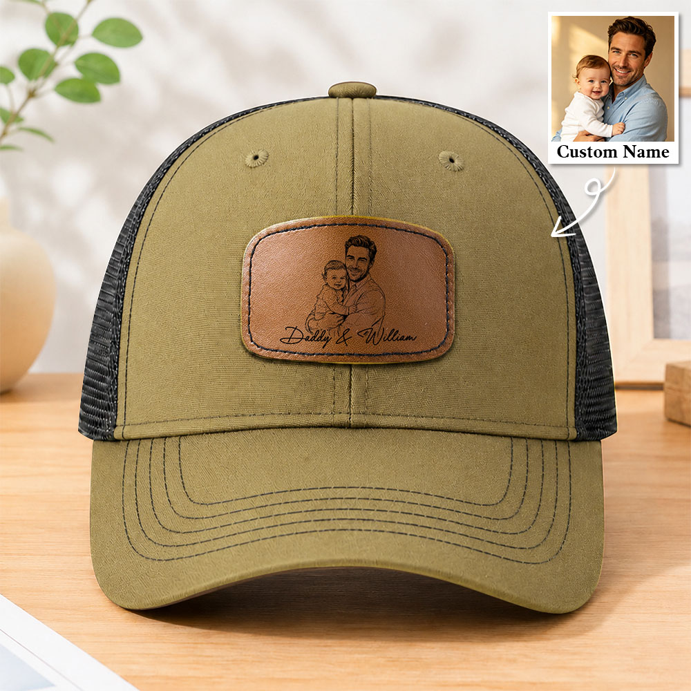 Father's Day Gifts, Custom Photo Sketch Line Art Father's Day Gift For Dad, Husband - Personalized Cap - MyfaceboxerAU