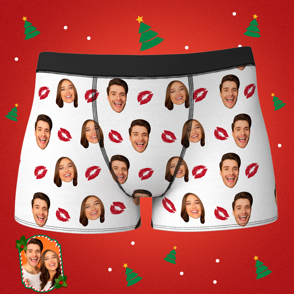 Couple Men's Custom Face Boxer Shorts - Kiss - MyFaceBoxerAU