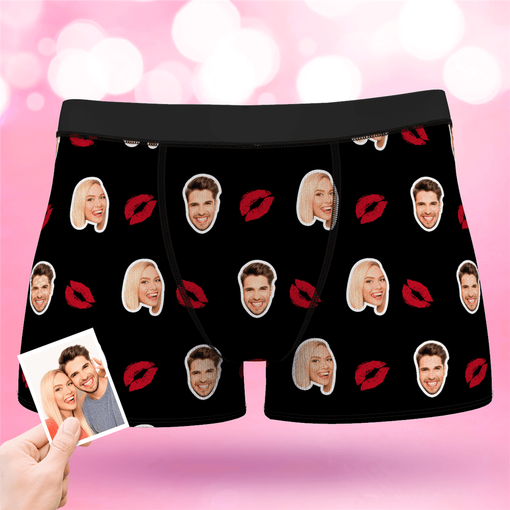 Valentine's Day Couple Men's Custom Face Boxer Shorts - Kiss - MyFaceBoxerAU