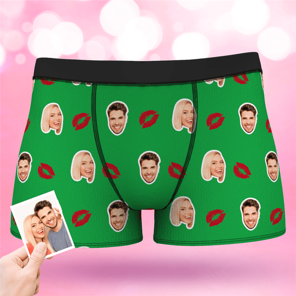 Valentine's Day Couple Men's Custom Face Boxer Shorts - Kiss - MyFaceBoxerAU