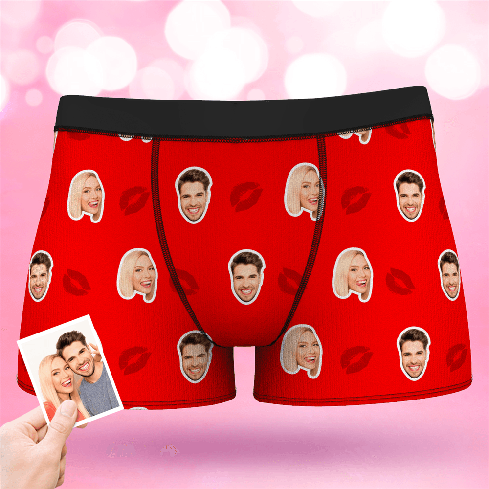 Valentine's Day Couple Men's Custom Face Boxer Shorts - Kiss - MyFaceBoxerAU