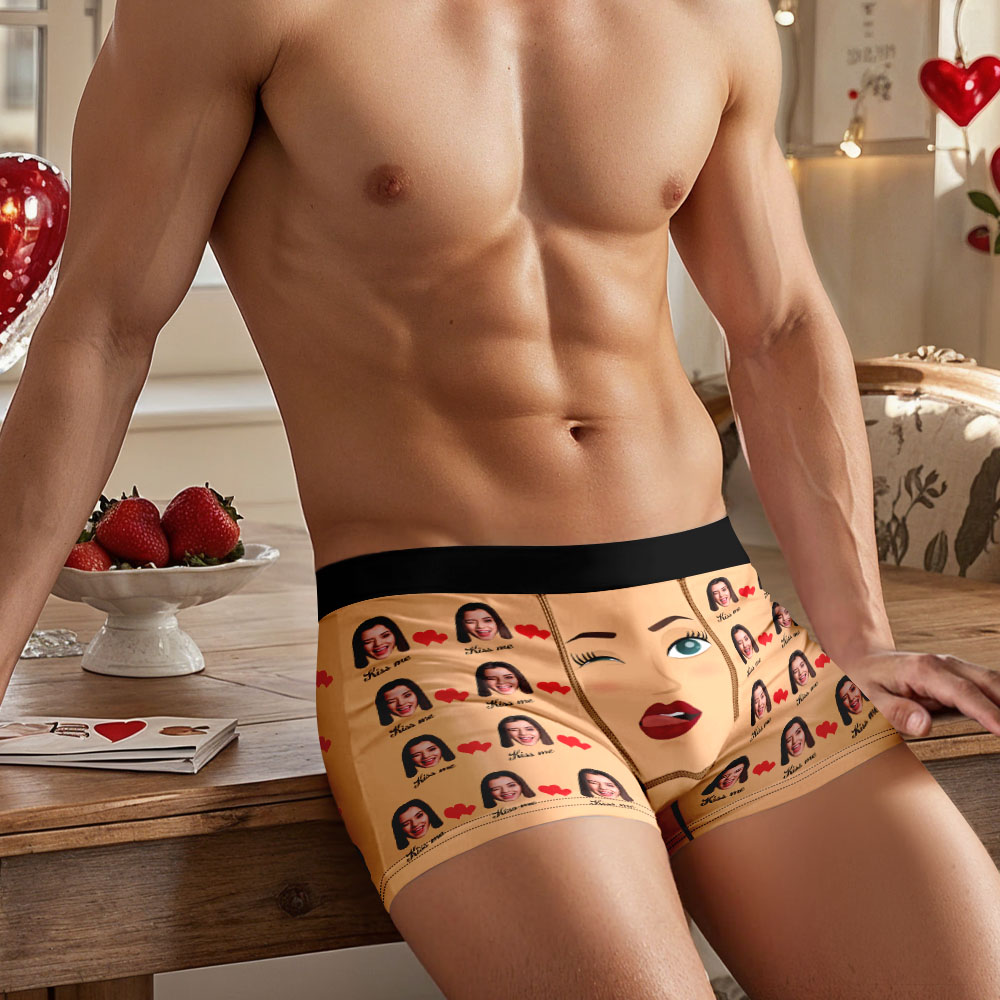 Valentine's Day Gifts Custom Face Men's Underwear Personalized Photo Boxer Briefs Gifts for Husband Waistband Text Boxers