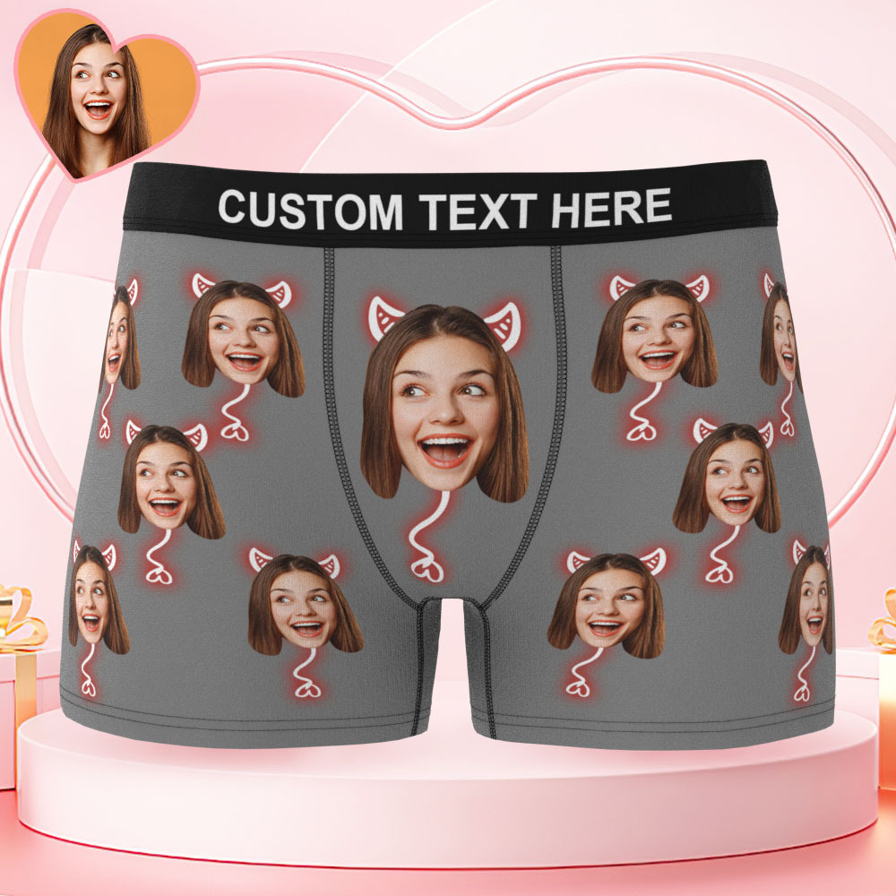 Valentine's Day Gifts Custom Face Men's Underwear Personalized Boxer Briefs Gifts for Him Waistband Text Boxers - MyFaceUnderwearAU