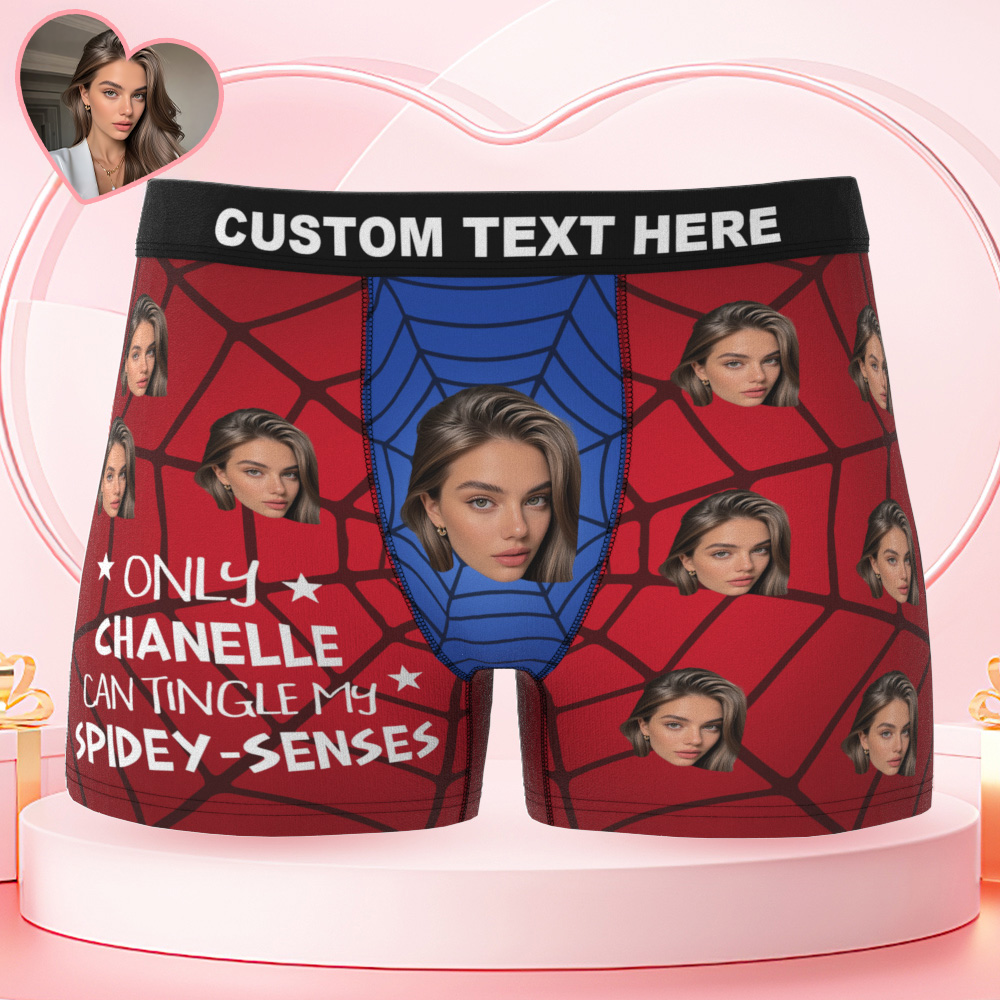 Valentine's Day Gifts Custom Face Men's Underwear Spidey Senses Personalized Boxer Briefs Gifts for Him Waistband Text Boxers