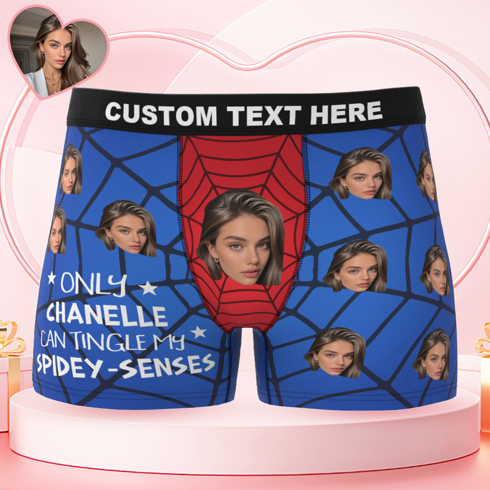 Valentine's Day Gifts Custom Face Men's Underwear Spidey Senses Personalized Boxer Briefs Gifts for Him Waistband Text Boxers - MyFaceUnderwearAU