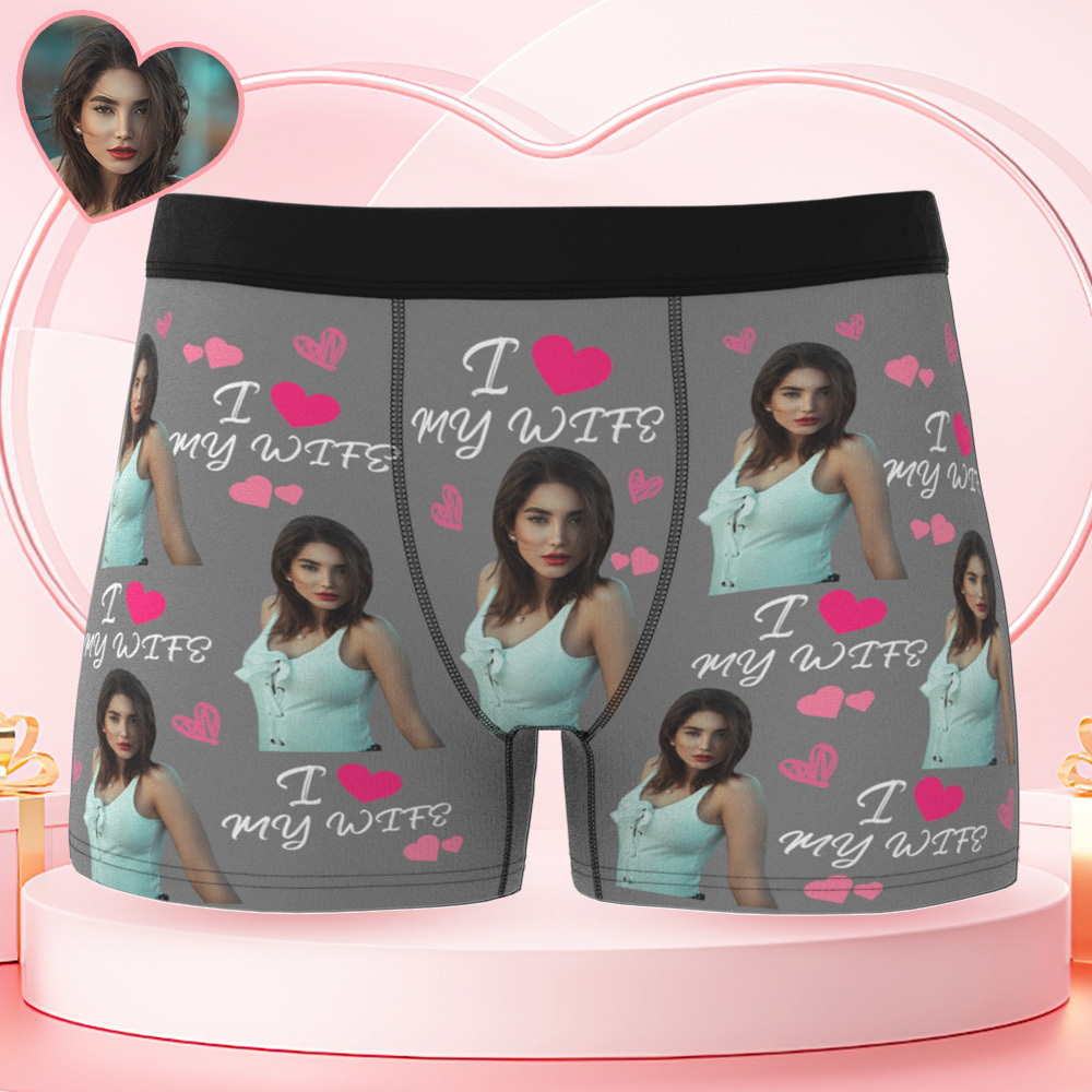 Valentine's Day Gifts Personalized Underwear Custom Photo Boxer Briefs Custom Photo Boxers I Love My Wife - MyfaceboxerAU