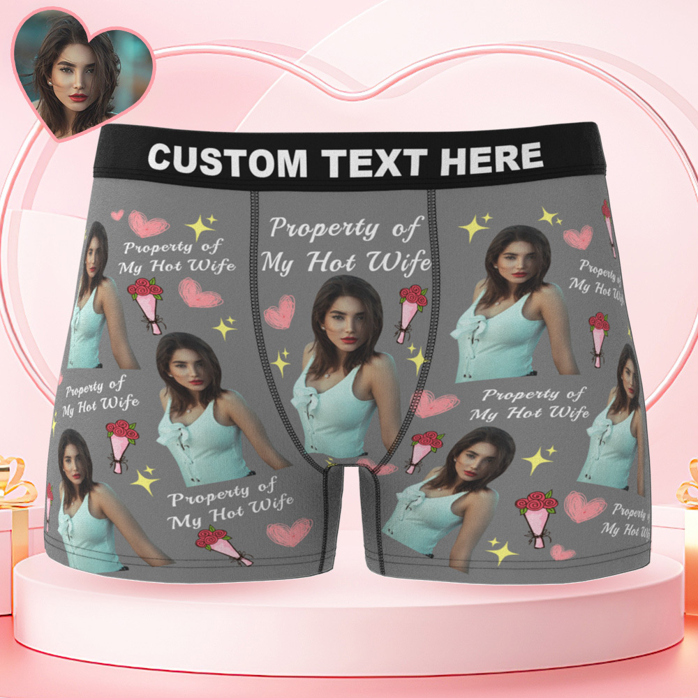 Valentine's Day Gifts Personalized Underwear Custom Photo Boxer Briefs Custom Photo Boxers Property of My Wife - MyfaceboxerAU